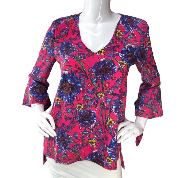 Prabal Gurung Collective Womens Size 2 Top Floral Flare Sleeve V Neck Pink - Picture 11 of 15